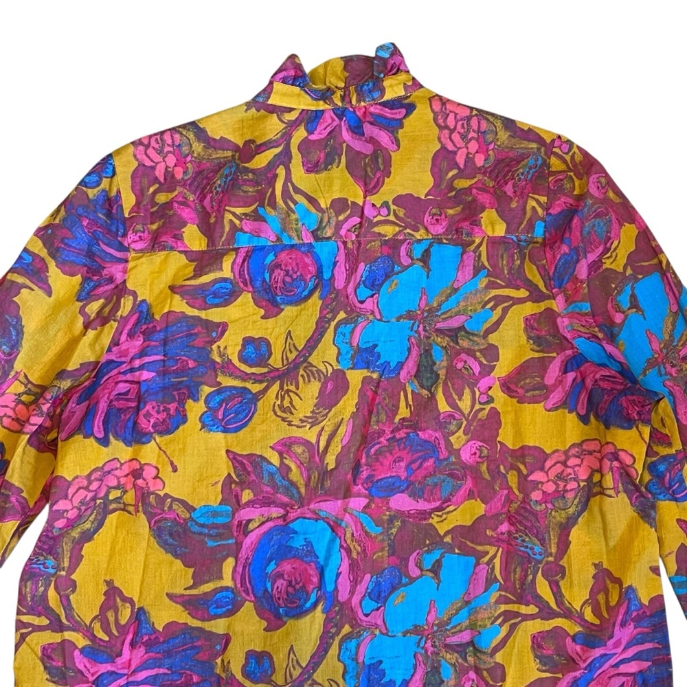 Sundance Women’s M Yellow Floral Cotton Lightweight Blouse Shirt Ruffle Collar - Picture 8 of 13